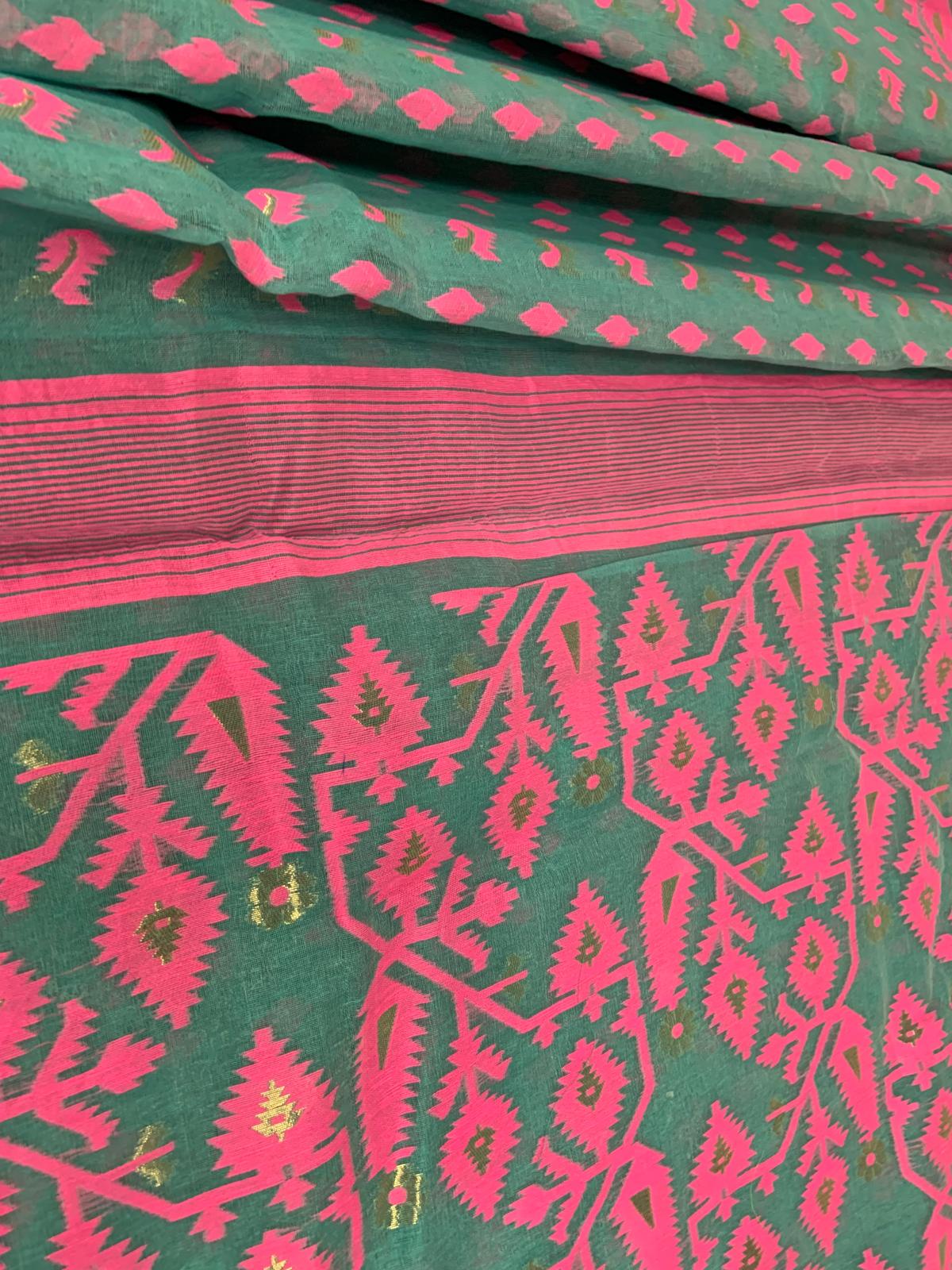 Soft Dhaki Saree Light Green & Pink