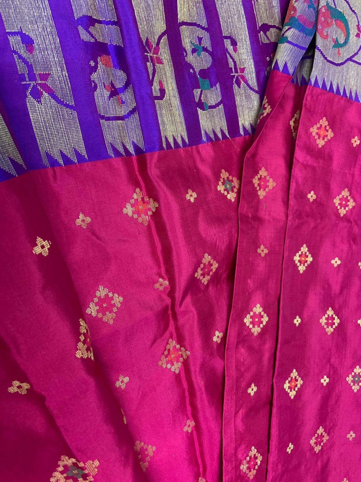 Shikargah Banarasi Cardmium Red  and Purple