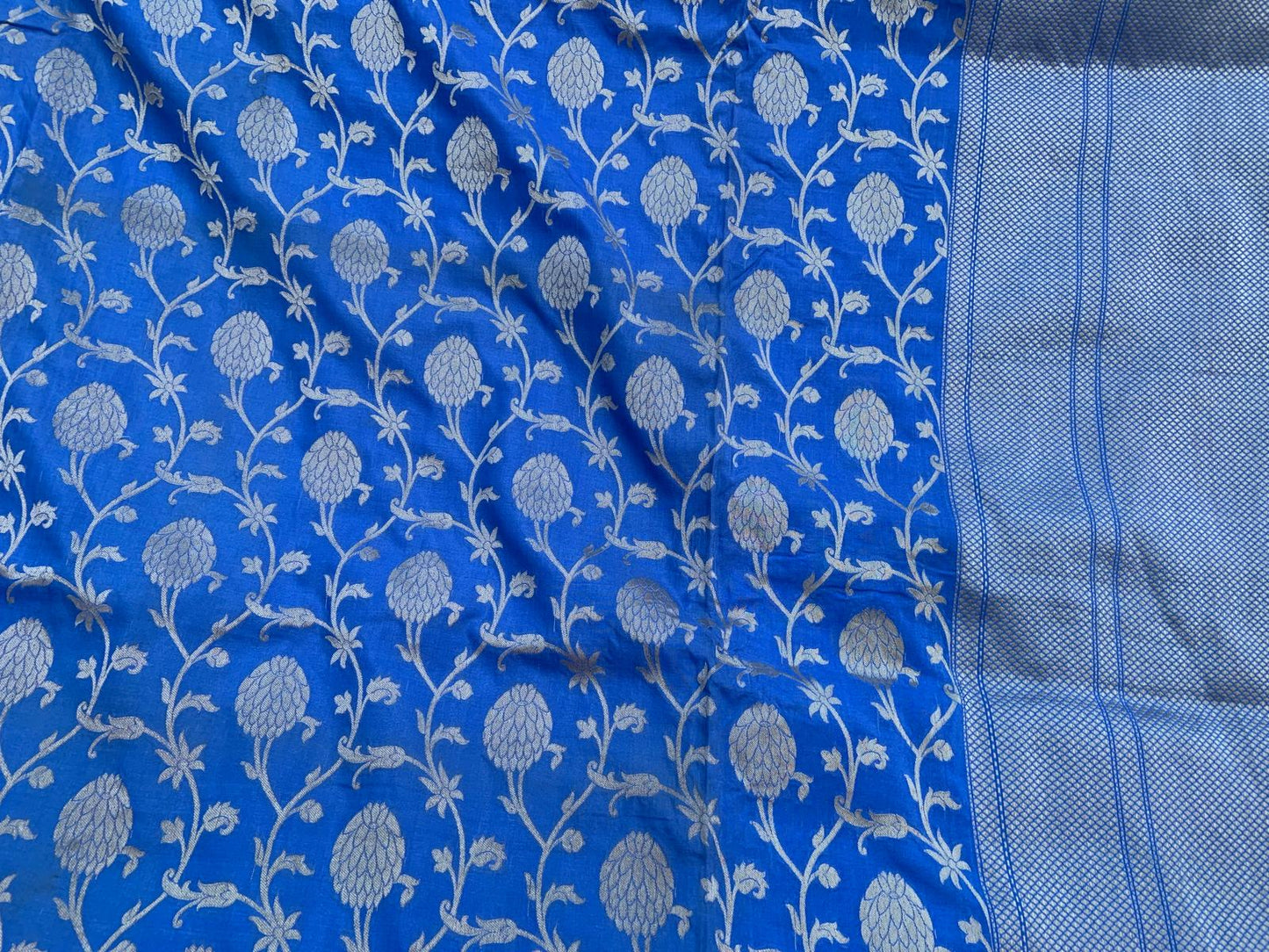 Jangla Katan Banarasi French Blue  and Golden