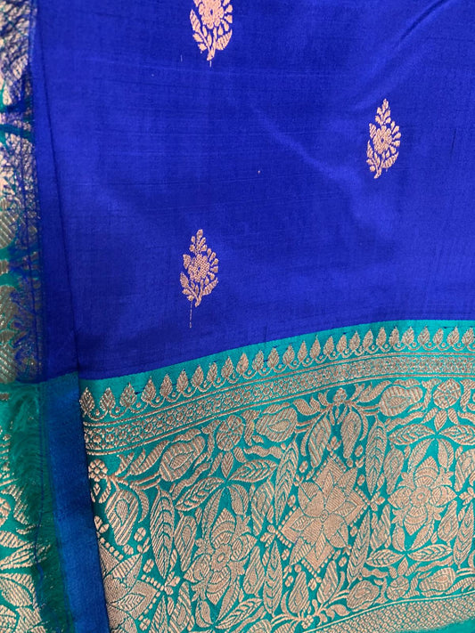 Katan Banarasi Caribbean Green and Duke Blue