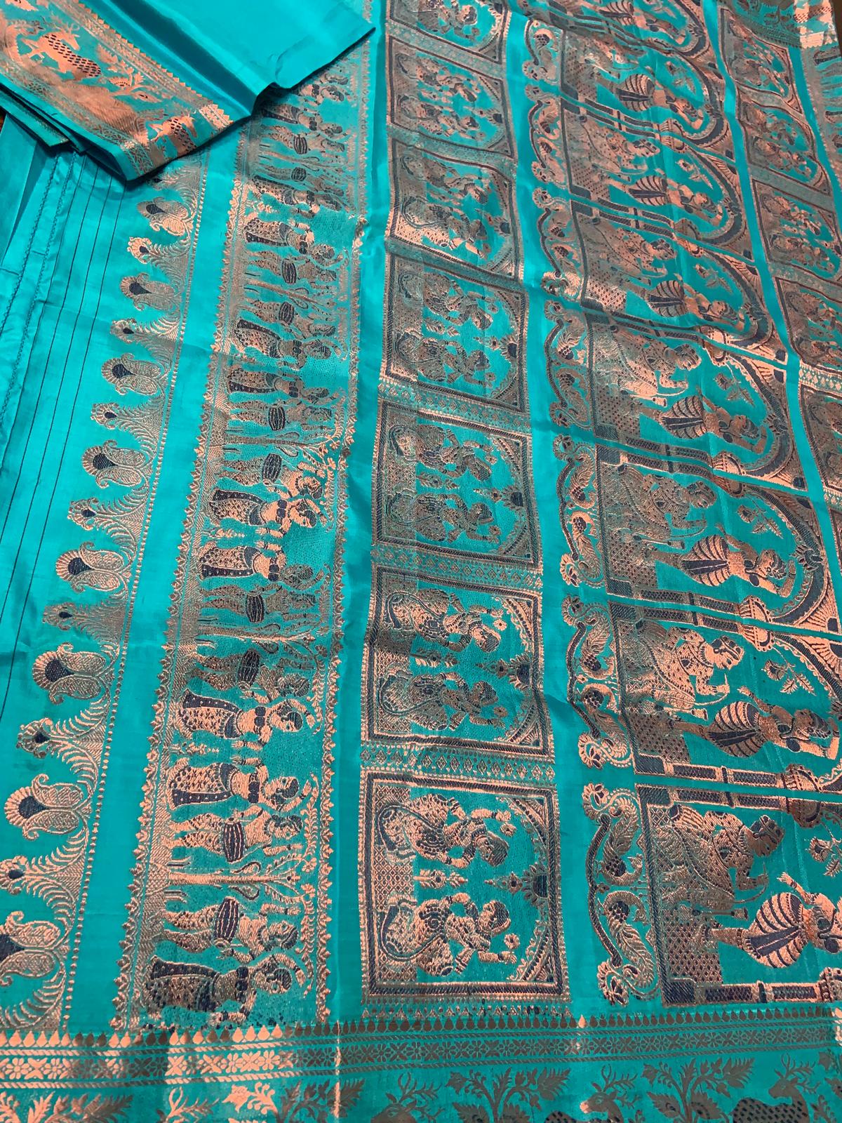 Baluchari Saree Turquoise and Copper