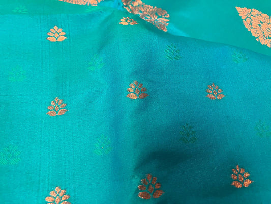 Hand Woven Saree Turquoise Blue with Golden Zari