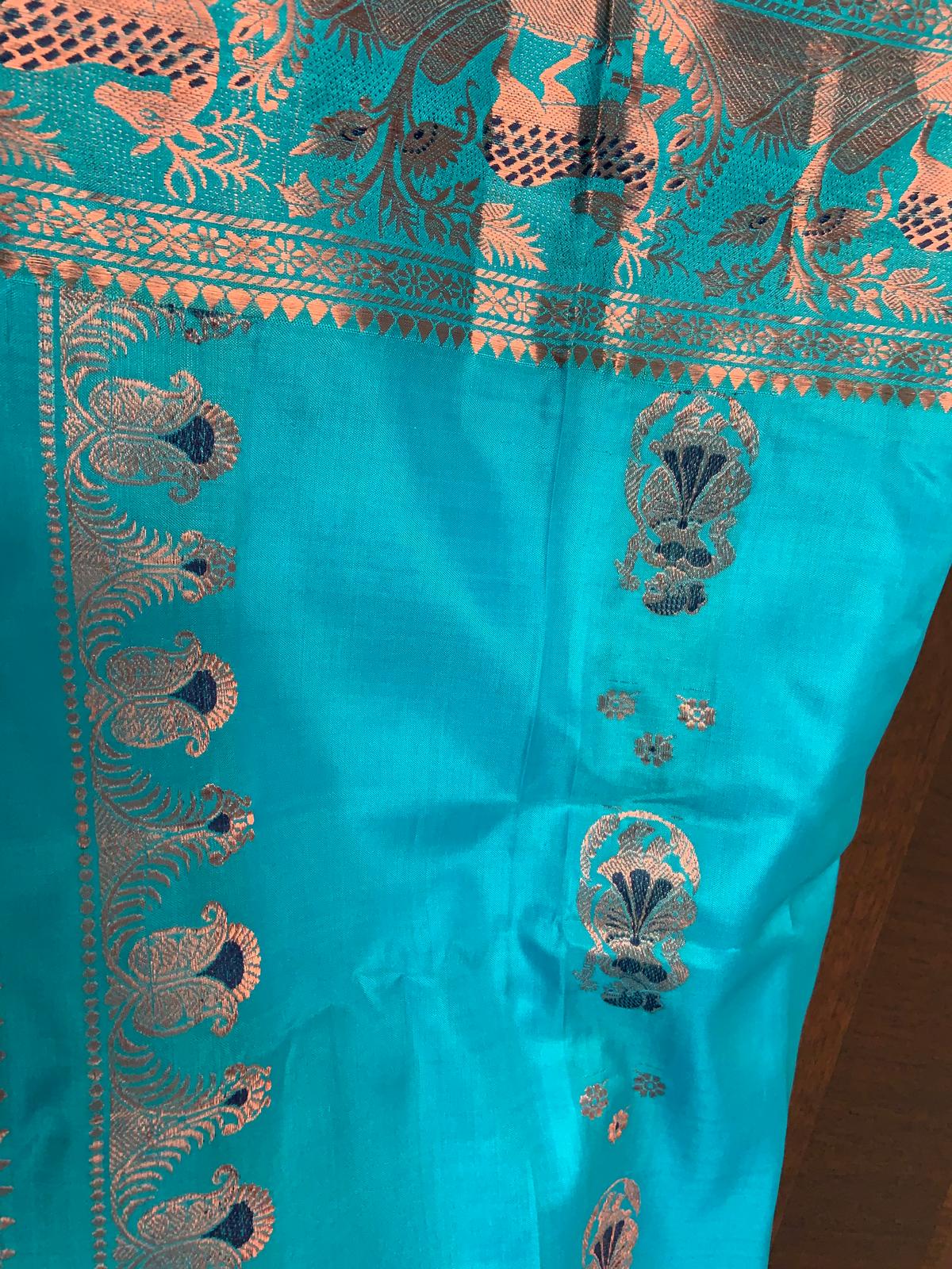 Baluchari Saree Turquoise and Copper