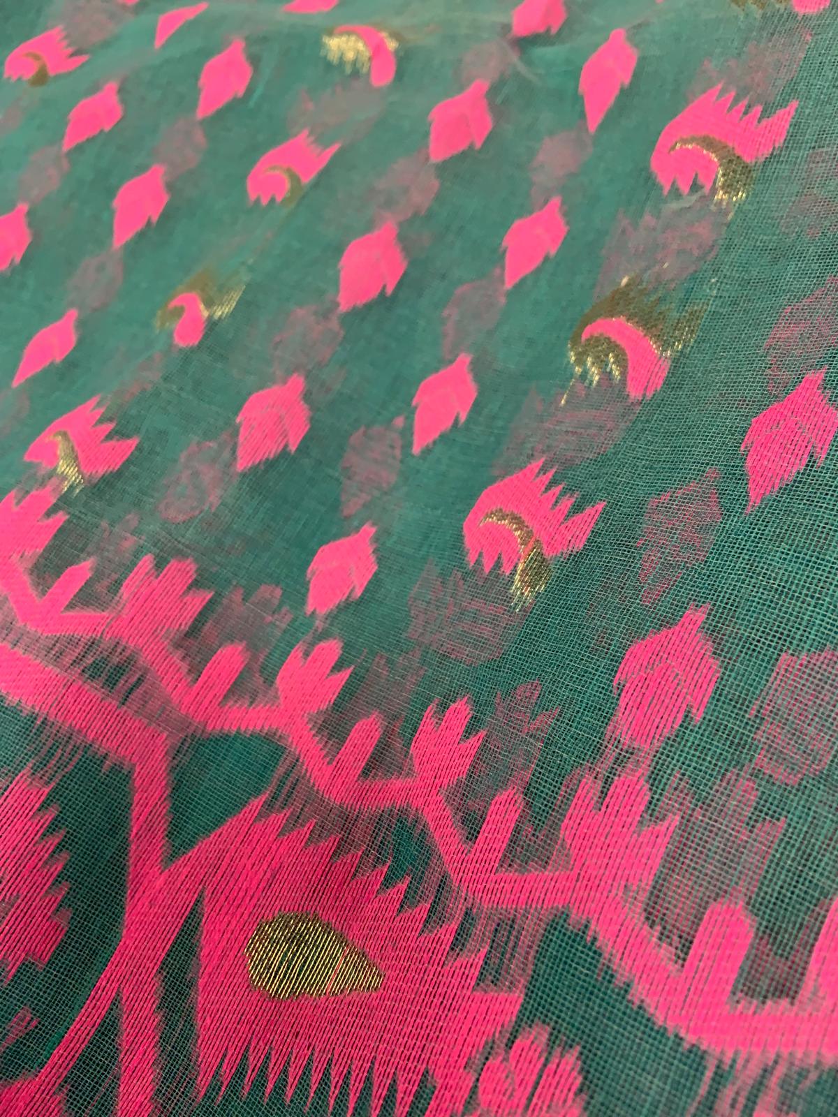 Soft Dhaki Saree Light Green & Pink