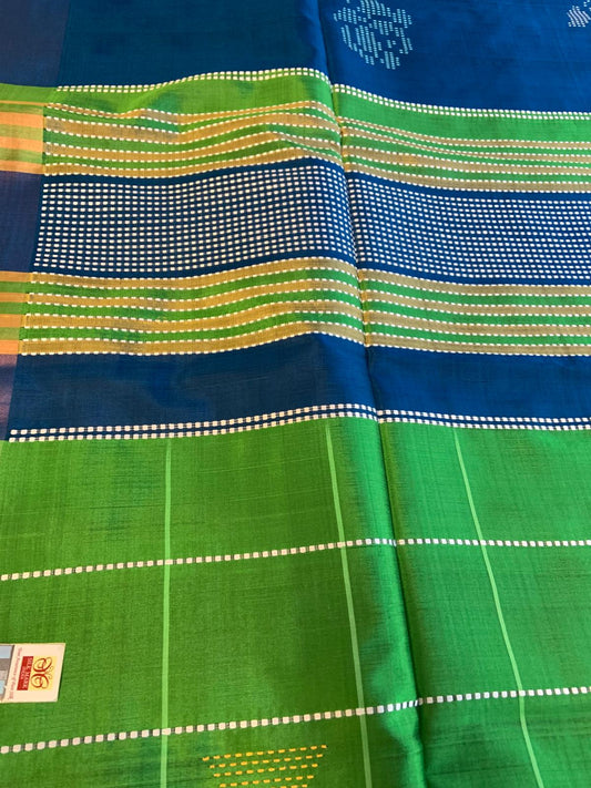 Pure Bhisnupuri Kalakhatra sare with Leafy Green & Blue