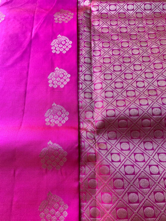 Pure Kanchipuram Silk Saree Hot Rani with Zari