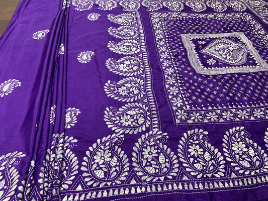 Purple Kantha Stitch Saree