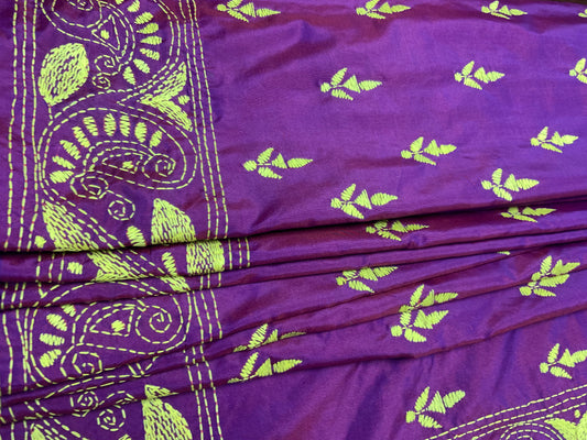 Purple Kantha Stitch Saree