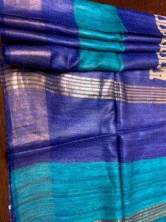 Blue and Turquoise Exclusive Ghicha Tassar Saree