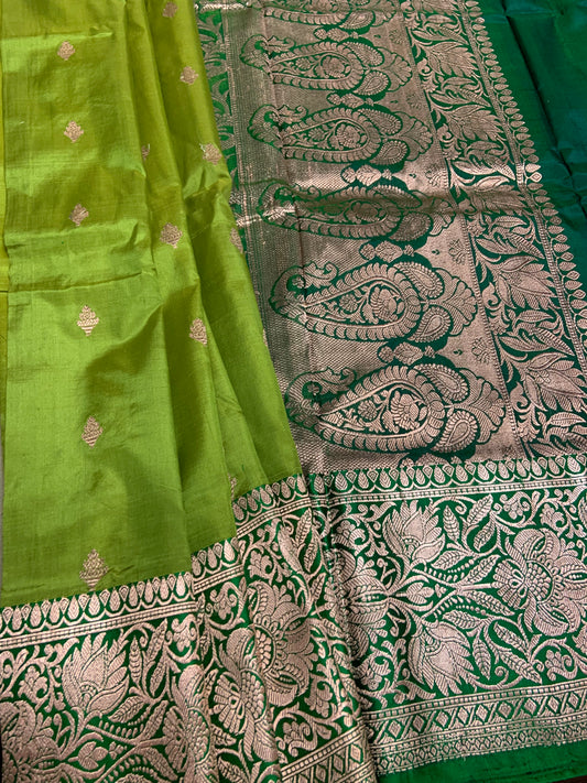 Katan Kadua Banarasi Saree in Lime Green SILK MARK