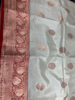 Katan Kadua Banarasi Saree in Red and White SILK MARK