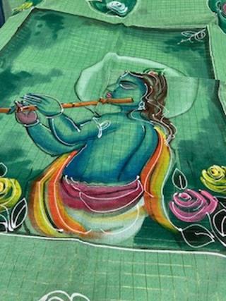 Hand painted Krishna Saree